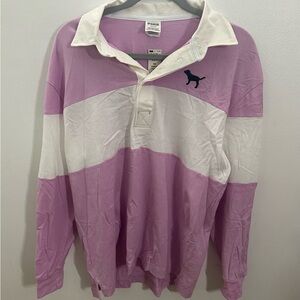 Lavender and White Long Sleeve Polo Shirt - M